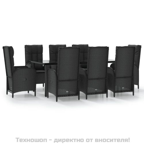 Градински трапезен комплект възглавници 9 части черен полиратан