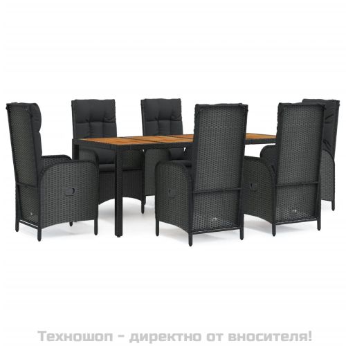 Градински трапезен комплект 7 части възглавници черен полиратан