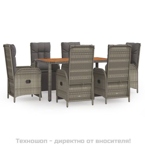 Градински трапезен комплект 7 части с възглавници сив полиратан