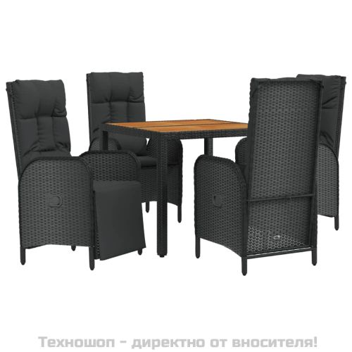 Градински трапезен комплект възглавници 5 части черен полиратан