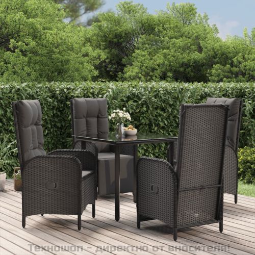 Градински трапезен комплект възглавници 5 части черен полиратан