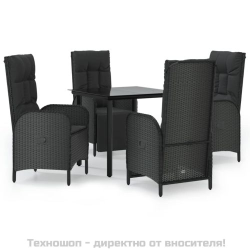 Градински трапезен комплект възглавници 5 части черен полиратан