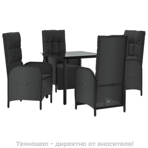 Градински трапезен комплект възглавници 5 части черен полиратан
