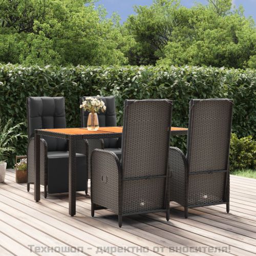 Градински трапезен комплект възглавници 5 части черен полиратан