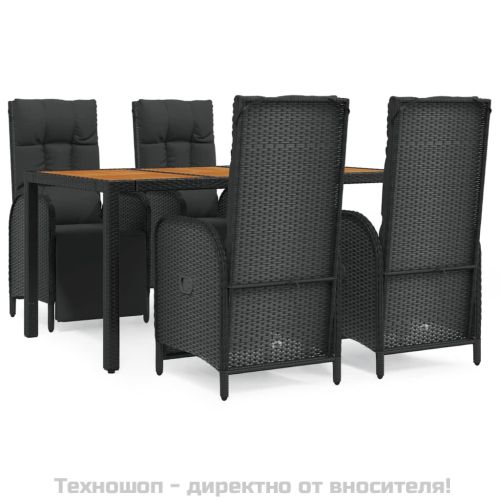 Градински трапезен комплект възглавници 5 части черен полиратан