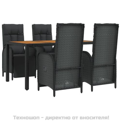 Градински трапезен комплект възглавници 5 части черен полиратан