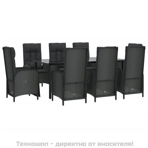 Градински трапезен комплект възглавници 9 части черен полиратан
