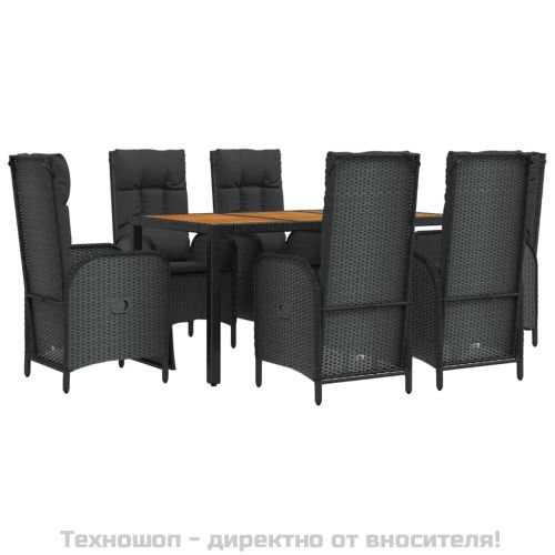 Градински трапезен комплект 7 части възглавници черен полиратан