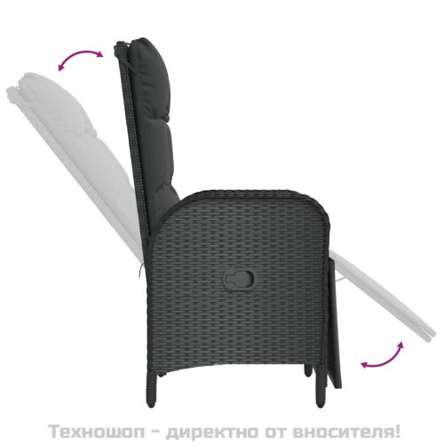 Градински трапезен комплект 7 части възглавници черен полиратан