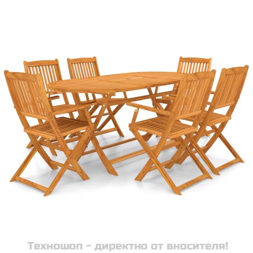 Градински трапезен комплект, сгъваем, 7 части, акация масив