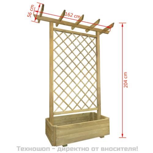 Градинска пергола плантер, 162x56x204 см, дърво