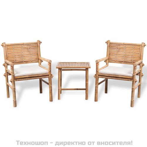 Бистро комплект от 3 части с възглавници, бамбук