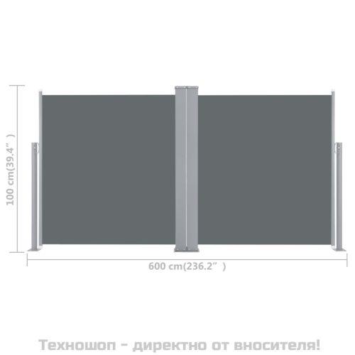 Прибираща се странична тента, антрацит, 100x600 см