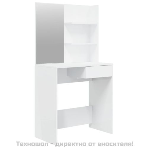 Тоалетка с огледало, бял гланц, 74,5x40x141 см