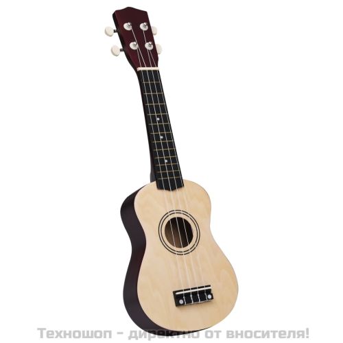 Комплект сопрано укулеле с калъф за деца естествен 21"