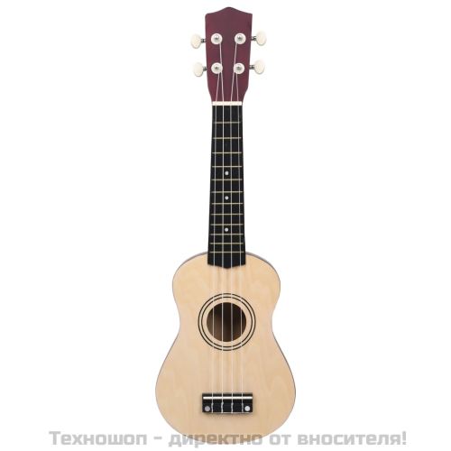 Комплект сопрано укулеле с калъф за деца естествен 21"