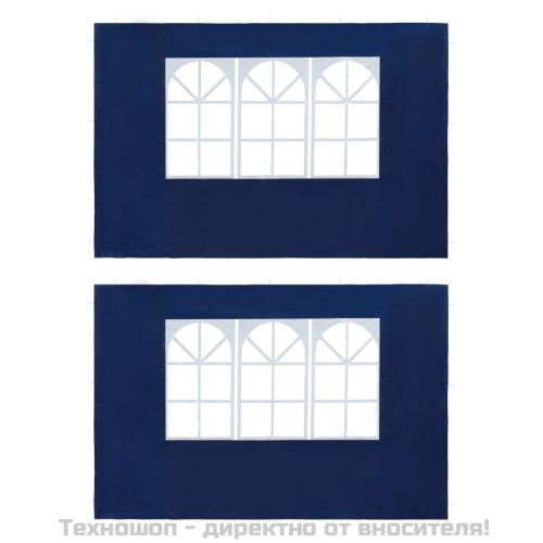 Странични стени за парти шатра, 2 бр, с прозорци, PE, сини