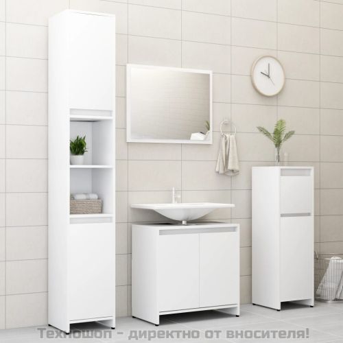 Шкаф за баня, бял, 30x30x95 см, инженерно дърво