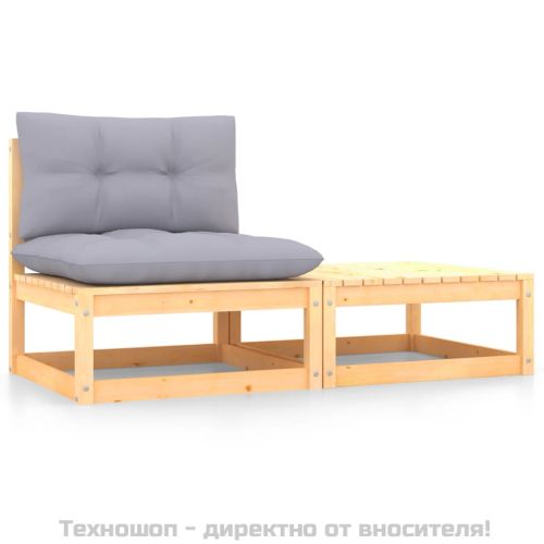 Градински лаундж комплект, 2 части, с възглавници, бор масив