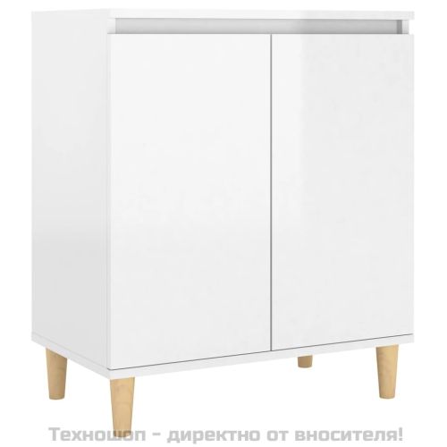 Бюфет с крака дърво масив бял гланц 60x35x70 см инженерно дърво