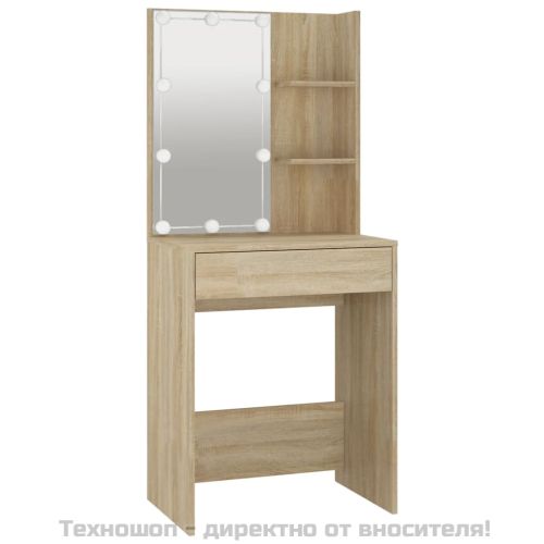 Тоалетка с LED, дъб сонома, 60x40x140 см