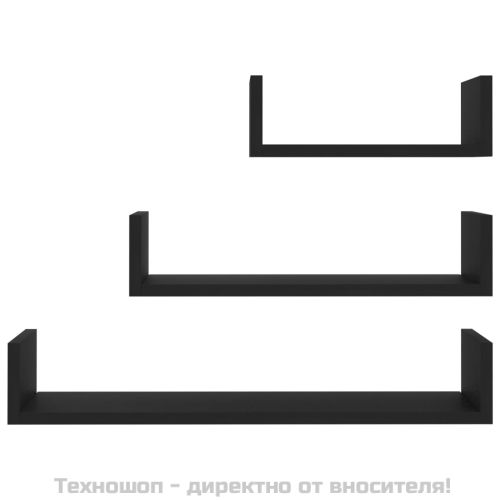 Стенни рафтове, 3 бр, черни, инженерно дърво