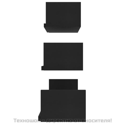 Стенни рафтове, 3 бр, черни, инженерно дърво