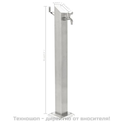 Градинска чешма, неръждаема стомана, квадратна колона, 95 см