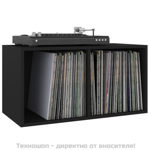 Шкаф за винилови плочи, черен, 71x34x36 см, инженерно дърво
