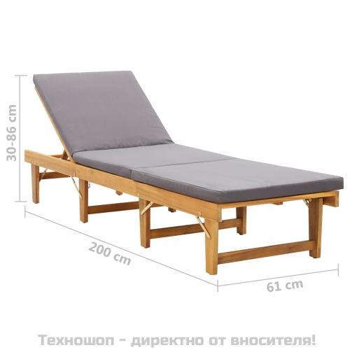 Сгъваем шезлонг с шалте, акациево дърво масив