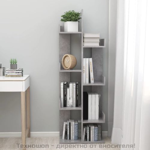 Библиотека, бетонно сива, 48x25,5x140 см, инженерно дърво