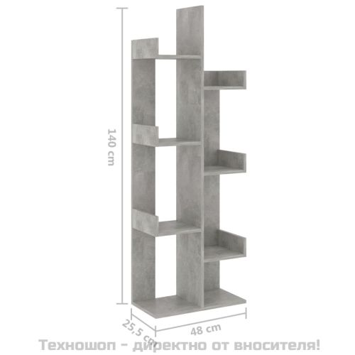 Библиотека, бетонно сива, 48x25,5x140 см, инженерно дърво