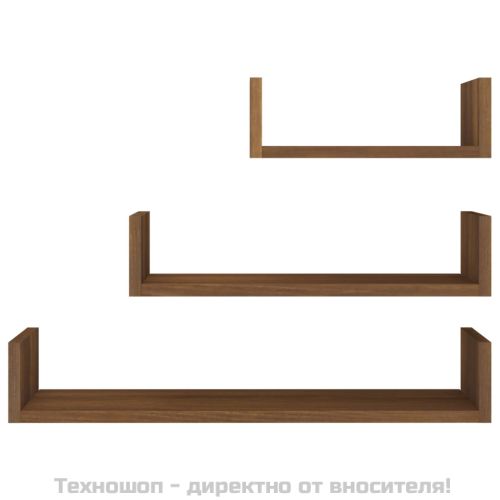 Стенни рафтове, 3 бр, кафяв дъб, инженерно дърво