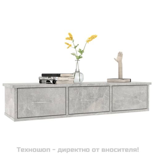 Стенен рафт с чекмеджета, бетонно сив, 88x26x18,5 см