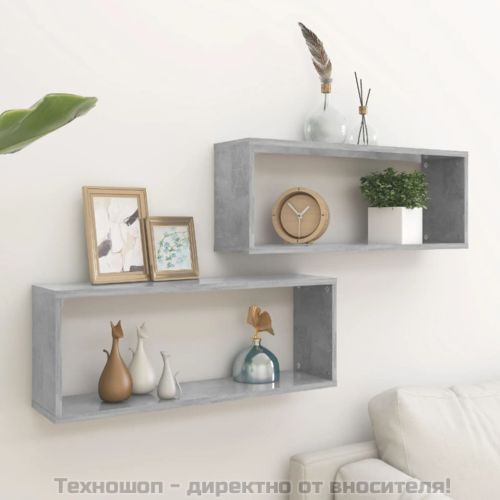 Стенни кубични рафтове, 2 бр, бетонно сиви, 60x15x23 см