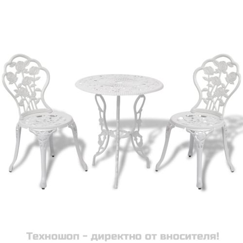 Бистро комплект, 3 части, лят алуминий, бял