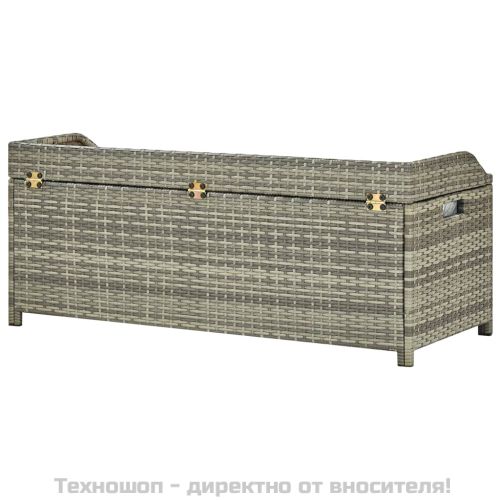 Градинска пейка за съхранение, 120 см, полиратан, сива