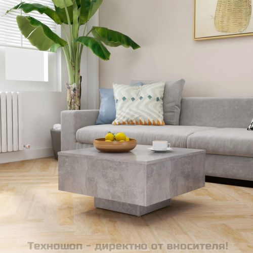 Маса за кафе, бетонно сива, 60x60x31,5 см, инженерно дърво