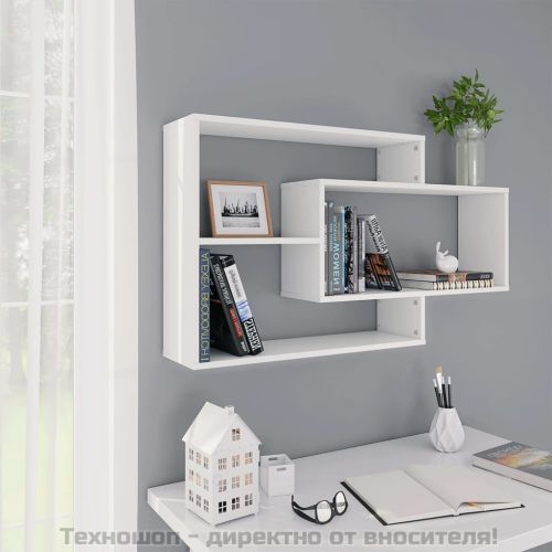 Стенни рафтове, бели, 104x20x58,5 см, инженерно дърво