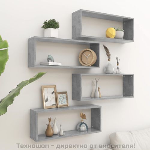 Стенни кубични рафтове, 4 бр, бетонно сиви, 60x15x23 см