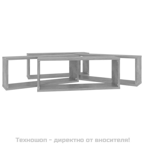 Стенни кубични рафтове, 4 бр, бетонно сиви, 60x15x23 см
