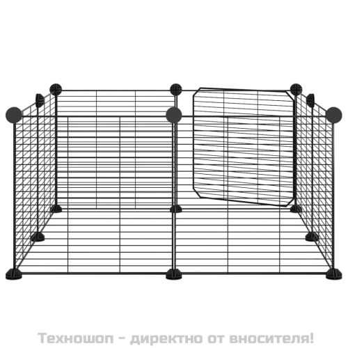 8-панелен кът за домашни любимци с врата, черна, 35x35 см, стомана