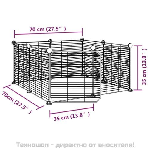 8-панелен кът за домашни любимци с врата, черна, 35x35 см, стомана