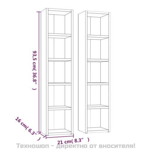 CD шкафове, 2 бр, Сив сонома, 21x16x93,5 см, инженерно дърво