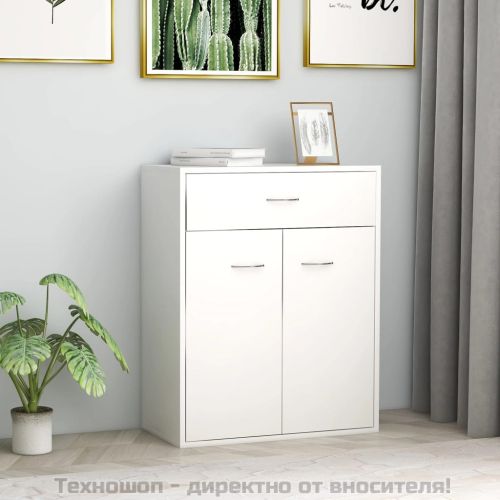 Сайдборд, бял, 60x30x75 см, инженерно дърво