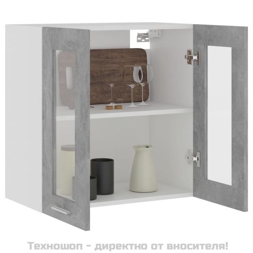 Висящ стъклен шкаф "Lyon", бетонно сив, 60x31x60 см, инженерно дърво