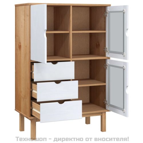 Висок шкаф OTTA, кафяво и бяло, 85x43x125 см, бор масив