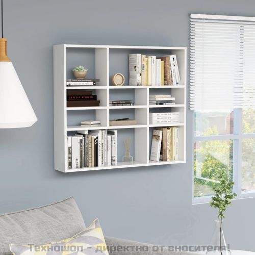 Стенен рафт, бял, 90x16x78 см, инженерно дърво