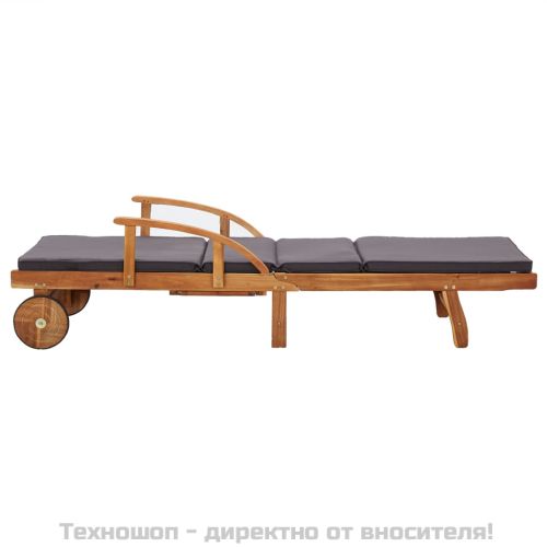 Шезлонг с възглавница, масивно акациево дърво