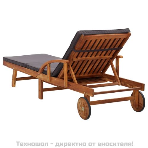 Шезлонг с възглавница, масивно акациево дърво